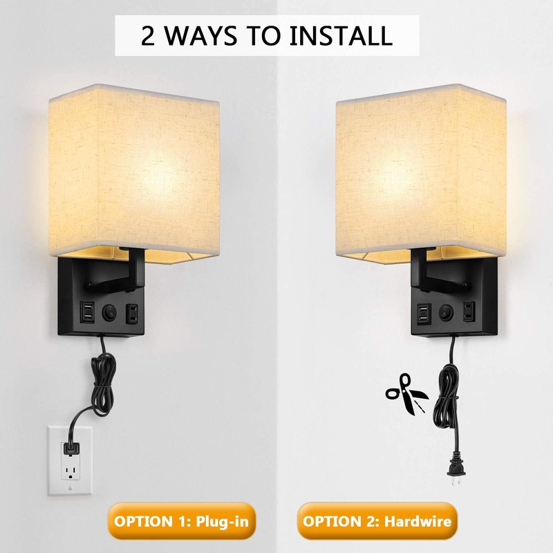 BTY Modern Wall Sconces Set of 2, Wall Lamps Bedroom