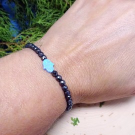 Fine Jewelry 4 Me Black Beaded Bracelet with Sky Blue Opalite Hamsa