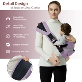 MISSWISDOM Toddler Sling Carrier, Toddler Carrier Sling Easy to Use, Baby Sling Carrier Hip Carrier for Baby Carrier Toddelr with Backrest, Purple