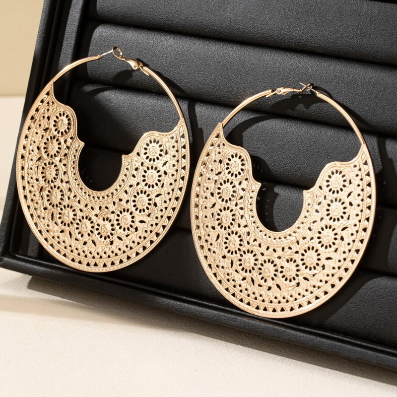 Chunky Hoop Earrings for Women Statement Gold Bohemian Geometric Hollow