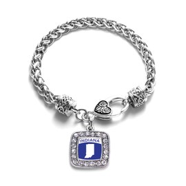 Inspired Silver - Indiana Outline - Silver Braided Bracelet for Women - Square Charm Bracelet Jewelry Gift with Cubic Zirconia - Women's Charm Bracelet with Lobster Claw Clasp