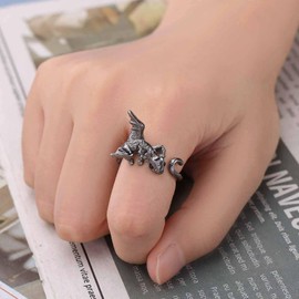 Xduargs Boho Flying Dragon Finger Ring Silver Antique Dragon Open Knuckle Ring Vintage Dragon Wrap Open Ring Punk Dragon Adjustable Stacking Ring Jewellery for Women, Zinc, No Gemstone
