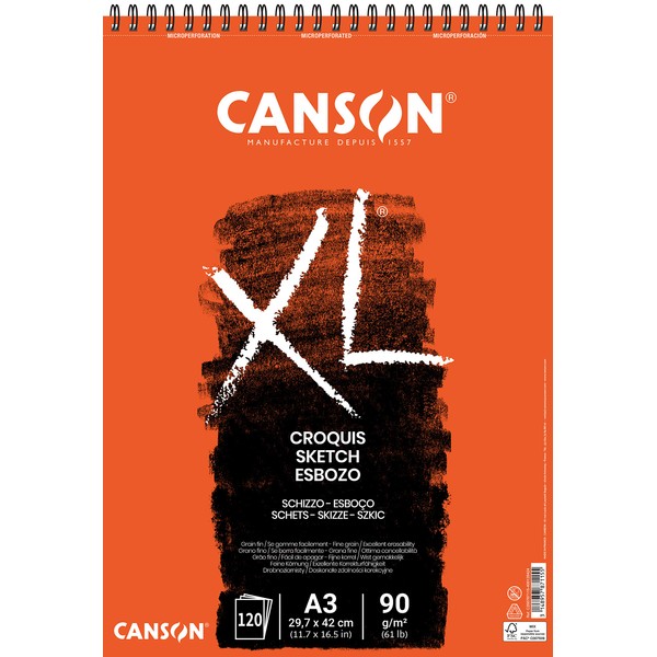 Canson XL 90gsm 120 Sheet A3 Sketching Spiral Pad