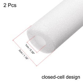 sourcing map Foam Pipe 3.28 Ft Length 0.39 in ID 1.18 in OD Hollow Polyethylene Round Float Pipe Cover for Protection of Pipes and Heat Preservation, Pack of 2, White