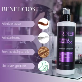 Shampoo Matizador para canas, Shampoo matizador morado y tonos cobrizos, Tratamiento Capilar