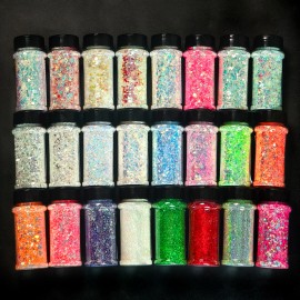 High Sparkly Eco-Friendly Spring Mix Glitter Set 12 Colors 2oz for Crafts Resin Decorationcolor: Set13-24 mix colors/Glow in the dark Glitter