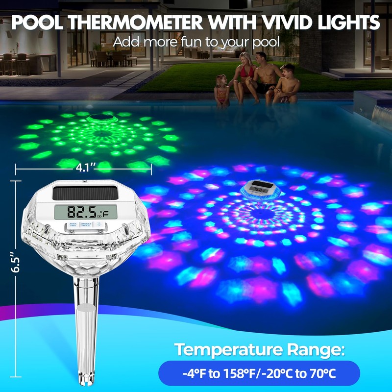 Pircaath 2025 Upgrade Digital Pool Thermometer Floating Easy Read, Solar