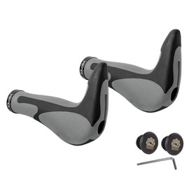 GORIX GX-849AD3-L1-G2 Bicycle Ergo Grip + Bar End, Shock Absorption, Anti-Fatigue, Bicycle Grip, Lock On, Compatible with Cross Bikes, Mountain Bikes, Etc., Gray x Black