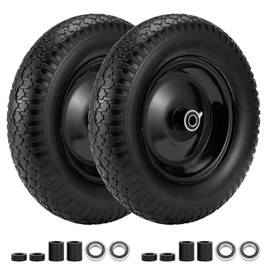 4.80/4.00-8" Flat Free Wheelbarrow Tire, 14.5" Wheel Size, 5/8" Axle Bore, 3" Center Hub, 3/4" Bearings, Universal Replacement Solid Tire for Hand Truck/Cart (Black)