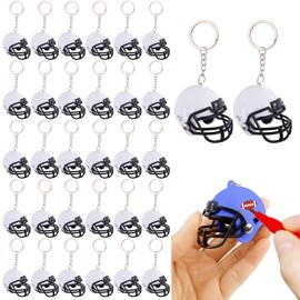 Framendino, 32 Pack Football Keychain Blanks Rugby Hockey Helmet Keychains for Painting DIY Crafts White, White, 32 Pack