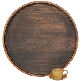 Gurfuy Extra Large Round Ottoman Table Tray 24" - Rustic Wooden Serving Tray for Farmhouse Decorative Oversized Coffee Table Trays Living Room Kitchen Counter Breakfast Brown