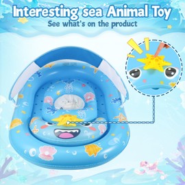 WJWJA- Baby Swimming Pool Float, Inflatable Children's Pool Float with Marine Animal Toys for 6-36 Months, Baby Swimming Float with Adjustable Safety Seat for Boys and Girls