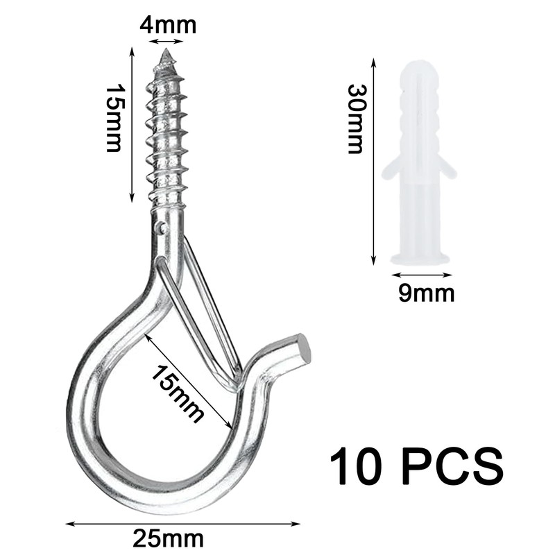 Pack of 10 stainless steel hook screws with security, eyelet