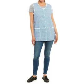 ER Direct Women's Womens Home Work School Kitchen Catering Cleaning Bar Plus Size Printed Coloured 2 pockets and Front Button Fastening Tabard Apron (Dogtooth Blue, XXL)