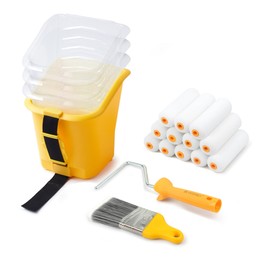 Voomey Paint Bucket Hand Held - Integrated Magnetic Brush Grip, Paint Cup with 4 Inch Mini Foam Paint Rollers, Paint Brush, Suitable for Decoration, Repairs, Small Paint and Coating Projects