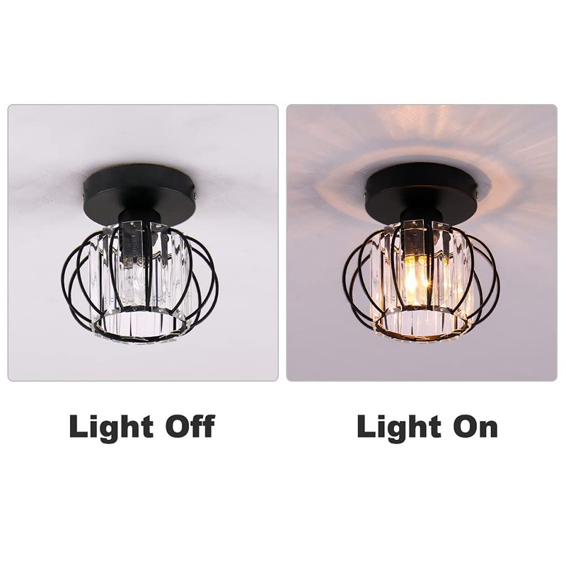FRIXCHUR Black Mini Crystal Chandelier Ceiling Light Modern Semi Flush