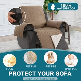 Turquoize 100% Waterproof Recliner Covers for Recliner Chair Cover Non Slip Recliner Slipcovers for Oversized Recliner with Elastic Straps Recliner Protector for Pets, Kids (Oversized 28", Khaki)