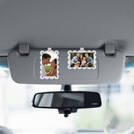 BOXOB 2pcs Car Picture Frame, Magnetic Photo Car Visor Clip Waved Acrylic Car Picture Holder for Sun Visor with Secure Clip Perfect for Holding Photos in Car, Visor Accessories (Clear)
