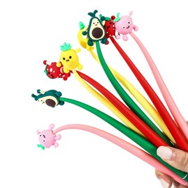 Nurila Pack of 8 Party Bags Children's Birthday 23 cm Cute Fruit Emoji Ballpoint Pens, Funny Gel Pens with Cartoon Pattern for Give Aways Children's Birthday Boys & Girls from 5 6 7 8 910 Years