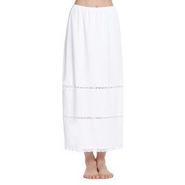 MANCYFIT Half Slip for Women Under Dresses Full Length Long Under Skirt with Lace 36" White Medium