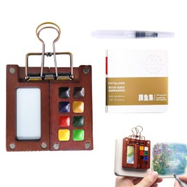 Pocket Artist Watercolour Travel Set, Mini Watercolour Paint Set Travel, Travel Art Set With 8 Grids Mini Wood Palette Box, Pocket Artist Travel Set For Painters Artists Students