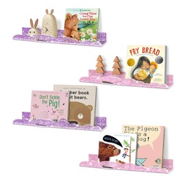 Wooshwa Rainbow Glitter Acrylic Floating Shelves, 15.7" Wall Mounted Nursery Bookshelves, Display Ledge for Books Toy Cosmetic Storage, Bathroom Bedroom Living Room Wall Organizer, 4 Pack, Pink Purple
