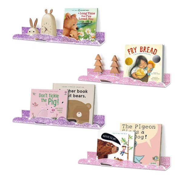 Wooshwa Rainbow Glitter Acrylic Floating Shelves, 15.7" Wall Mounted Nursery