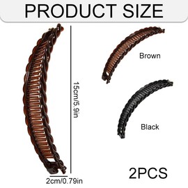 Azlanway Bananen-Haarklammern 2er Set Schwarz & Kaffeebraun, Starker Halt für langes, dickes Haar, hautfreundlich, rutschfest, elegante Haarspangen für Dutt, Zopf & Alltag