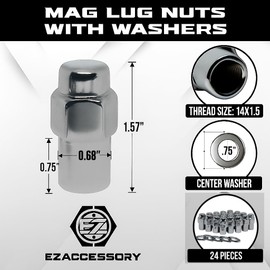 Cragar Standard Mag Lug Nut 14mmx1.5 with Duplex Washer 7/8" Hex 3/4" Shank Diameter Set of 24 Pcs
