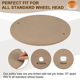PATIKIL 4 Pack 14" Pottery Wheel Bats, 1/3" Thick Round Pottery Bat System, Pre Pin Holes 10" Apart with 1" Long Pin 304 Stainless Steel Screws for All Standard Pottery Wheels