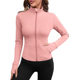 Avoogue Full Zip Lightweight Workout Jacket Women's Running Yoga Jacket with Thumb Hole Pink M