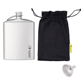 SILVERANT Titanium Flask Canteen, 220ml Pocket Flask Camping Hip Flask with Funnel for Backpacking Camping Hiking- Sandblasted