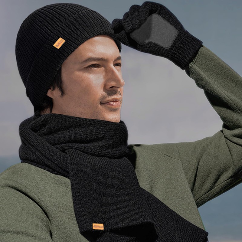 MADOG Winter Warm Knit Synthetic Wool Beanie Hat Scarf Touchscreen