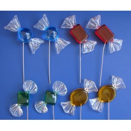 Unbranded 8 NOS Vintage Acrylic Lucite Wrapped Candy Ornaments Candy W/posts arrangements