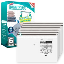 TAILI-LONG SIDE ZIP 6 Pack Vacuum Storage Bags, Vacuum Seal Bags for Clothing(39x28 inches), Jumbo Storage Space Saver for Beddings, Comforters, Blanket, Pillows and Clothes