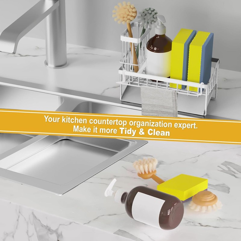 FunMacchi Sink Organiser - Kitchen Organiser with Sponge Holder, Dish