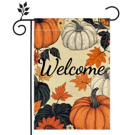 Fall Pumpkin Garden Flag for Outside 12x18 Inch Double Sided Burlap Autumn Thanksgiving Maple Leaf Farmhouse Holiday Rustic Outdoor Yard Flag Home Decorations