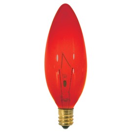 Satco S3219 25 Watt B9.5 Incandescent 120 Volt Candelabra Base Light Bulb, Transparent Red
