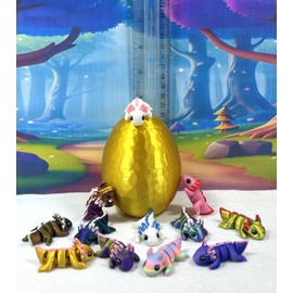 12pcs 3D Printed Mini Axolotl with Egg, Articulated Multi Color Fidget Axolotl, Tiny Mini Animal Gift Idea, Birthday Party Decorations, MA-SET123-GE