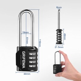 GRIFEMA GA1002 4 Digit Combination Padlock, Long Shackle Padlocks Outdoor Heavy Duty Waterproof Weatherproof for Gym Locker, School, Fence, Garage, Shed, 2 Pack, Black