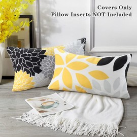 Hanrunsi Cover Pillow Decorative for Sofa Mustard Yellow 12x20 Farmhouse Grey and Black Pillow Cover Soft Square Velvet Pillow Case Set of 4