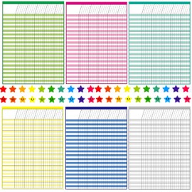 Youngever 6 Pack Multi-Color Laminated Dry Erase Incentive Chart with 120 Reward Star Stickers for Chore Responsibility, School Attendance, Homework Progress Tracking Chart (17 Inch x 22 Inch)