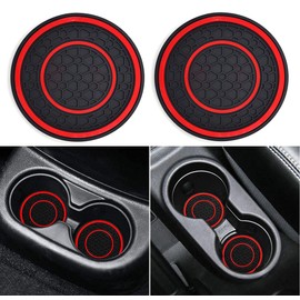 Auprite Car Cup Holder Coasters, 2 Pack Universal Auto Anti Slip Cup Holder Insert Coaster, Car Interior Accessories (Red)