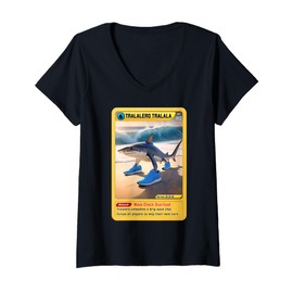 Womens Card Italian Brainrot Tralalero Tralala Shark Meme Boys Girl V-Neck T-Shirt