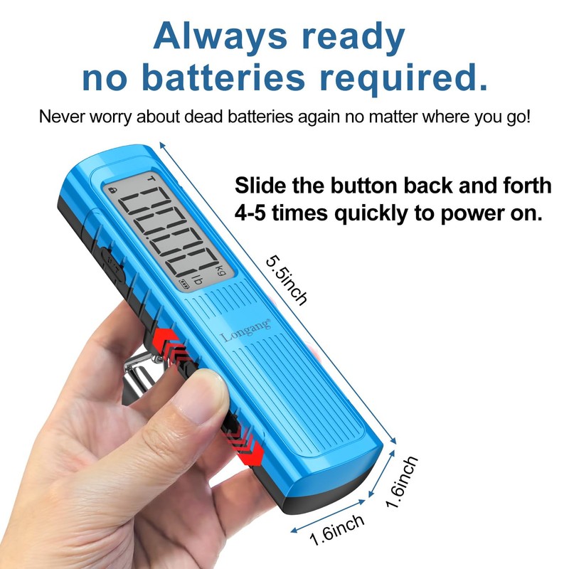 Battery-Free Digital Luggage Scale, 110lbs/50kg Portable Handheld Hanging Scale for