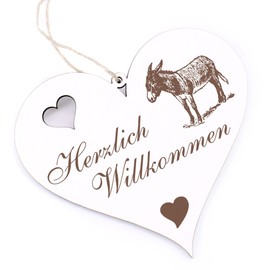 Herzlich Willkommen Sign, Donkey, Decorative Heart, Wooden Welcome Sign, Door Sign, Door Decoration