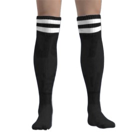 Dress Cici Men's Compression Socks for Football, Nylon Soccer Medium Compression Socks for Men, Solid Color with Stripes On Cuff (7 Pairs: Black), Asia Size L
