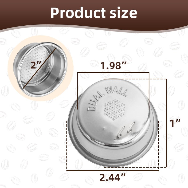 Replacement Dual Wall Filter Basket 54mm 2 Cup, Compatible with