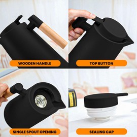 Coffee Thermos with Handle and Cleaner Brush - 24 Hours Hot Double Walled Coffee and Beverage Dispenser Flask for Keeping Hot Coffee,Tea, Water - 33.81 Oz (1L) (Black)