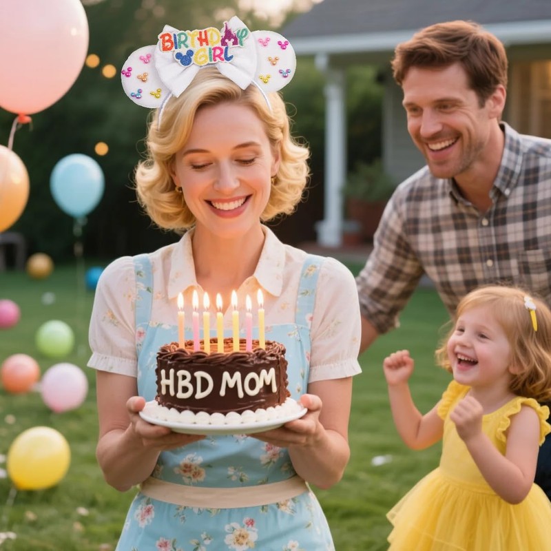 bianbaistar White Mouse Ears Headband, Matte Bow & Pastel Accents